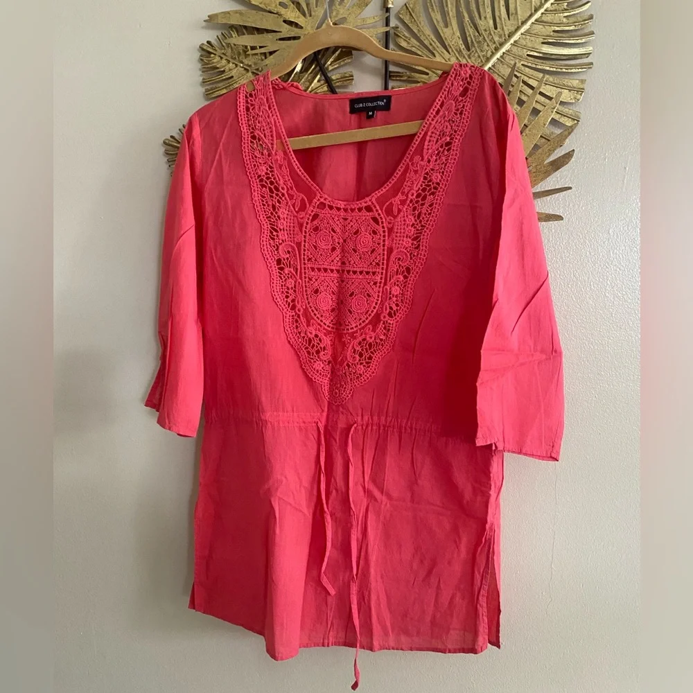 Chic Coral Lace Swim Coverup - Picture 1 of 3